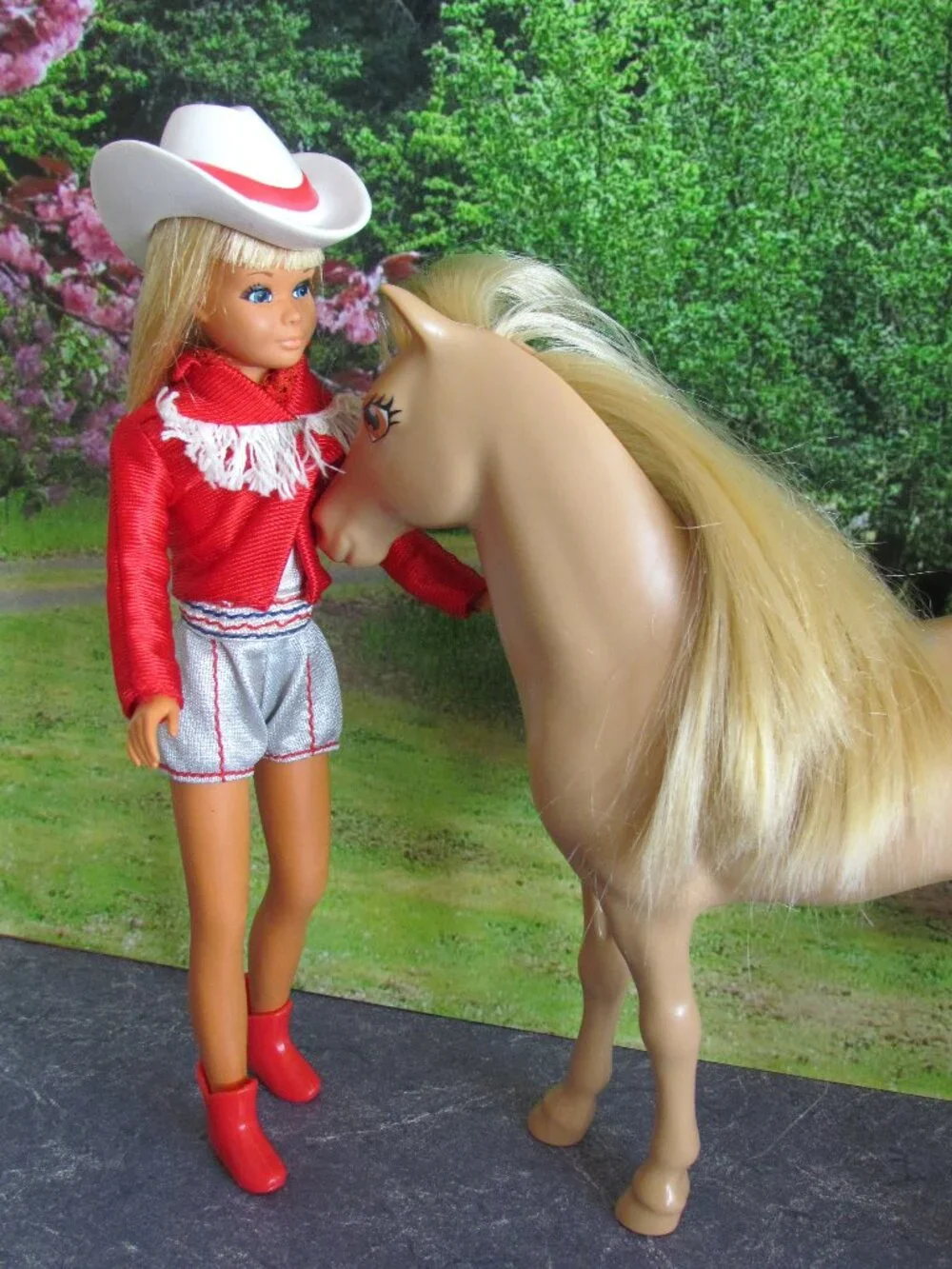 SKIPPER SUNSET MALIBU 1970 w CLOTHES, SHOES, COWGIRL OUTFIT, PINK LACY GOWN